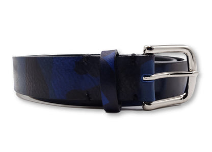 Subtle Blue &amp; Black Leather Camouflage Belt - FH Wadsworth