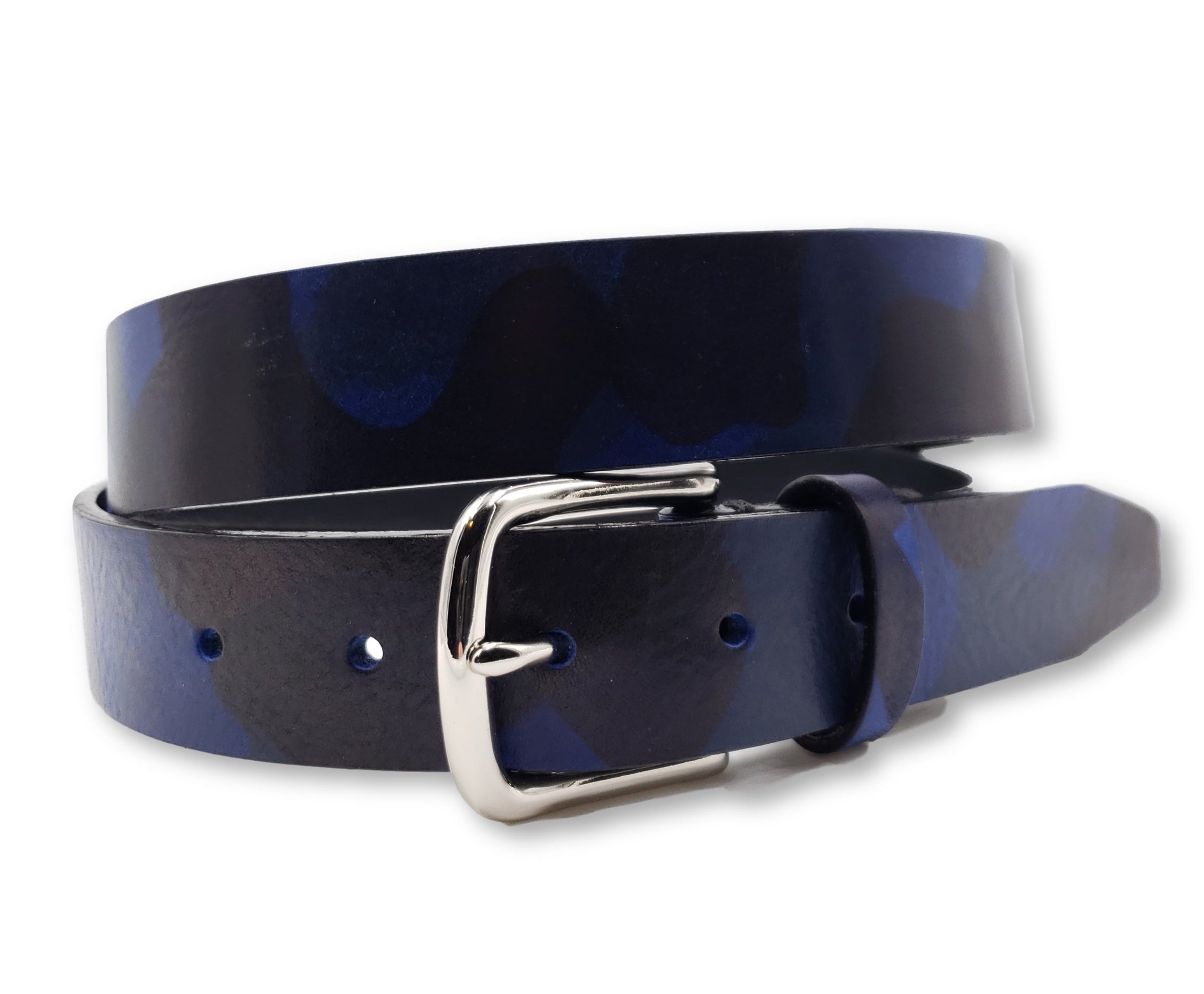 Subtle Blue &amp; Black Leather Camouflage Belt - FH Wadsworth