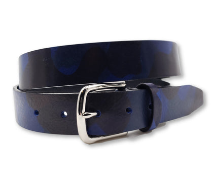 Subtle Blue &amp; Black Leather Camouflage Belt - FH Wadsworth
