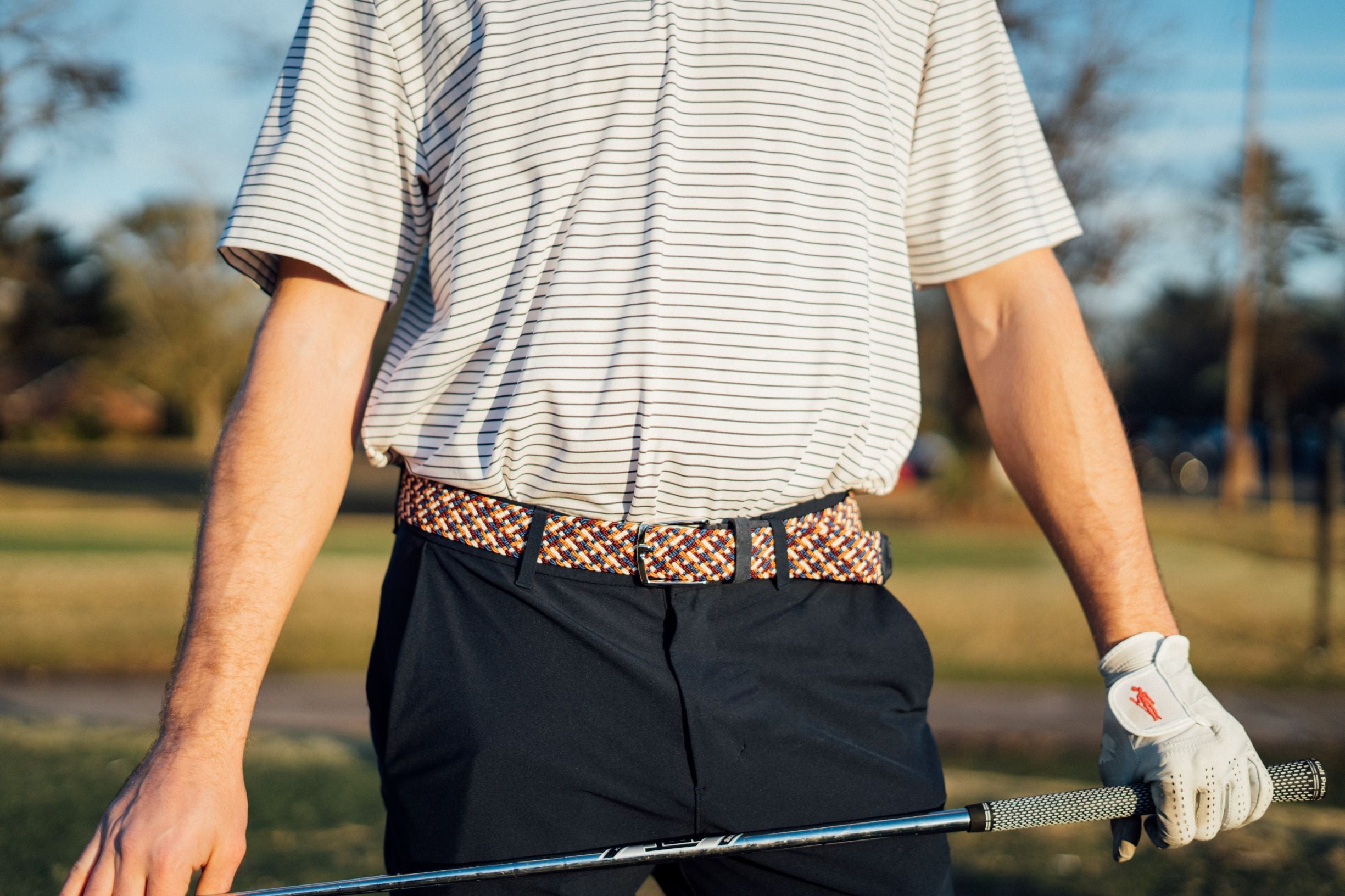 Maroon &amp; Orange Interwoven Elastic Stretch Belt - FH Wadsworth