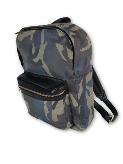 Blue Camo Leather Backpack