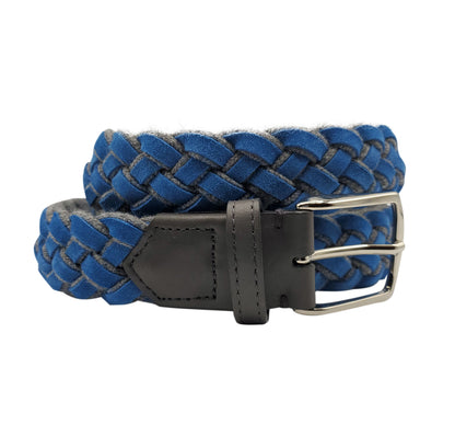 Braided Blue Suede &amp; Wool Belt - FH Wadsworth