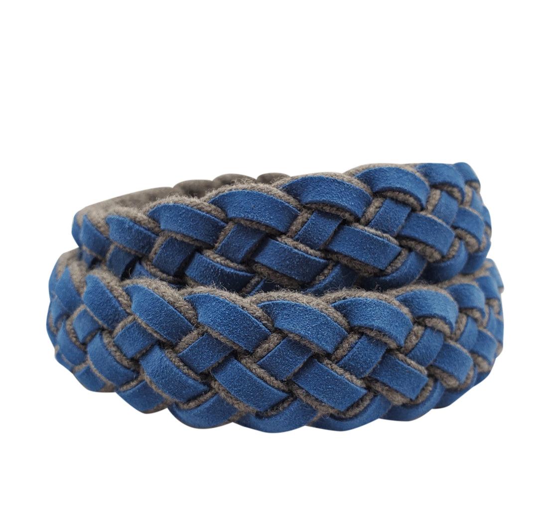 Braided Blue Suede &amp; Wool Belt - FH Wadsworth