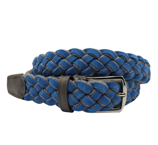 Braided Blue Suede & Wool Belt