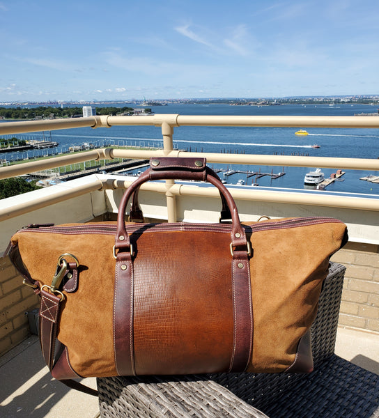 Brown Suede Leather Duffle Bag