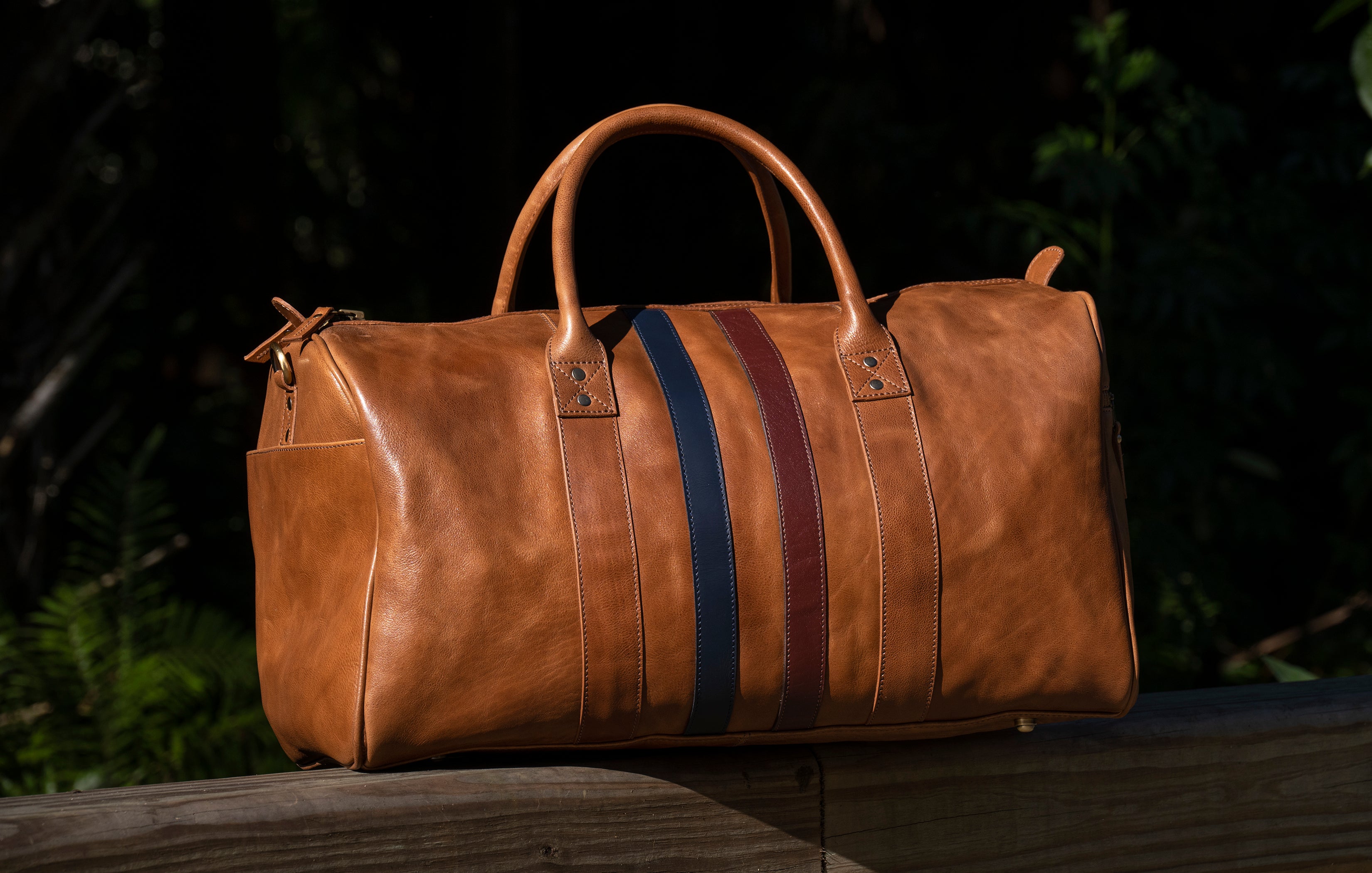 Tan Striped Leather Duffle Bag - FH Wadsworth