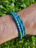 Blue & Green Braided Leather Bracelet