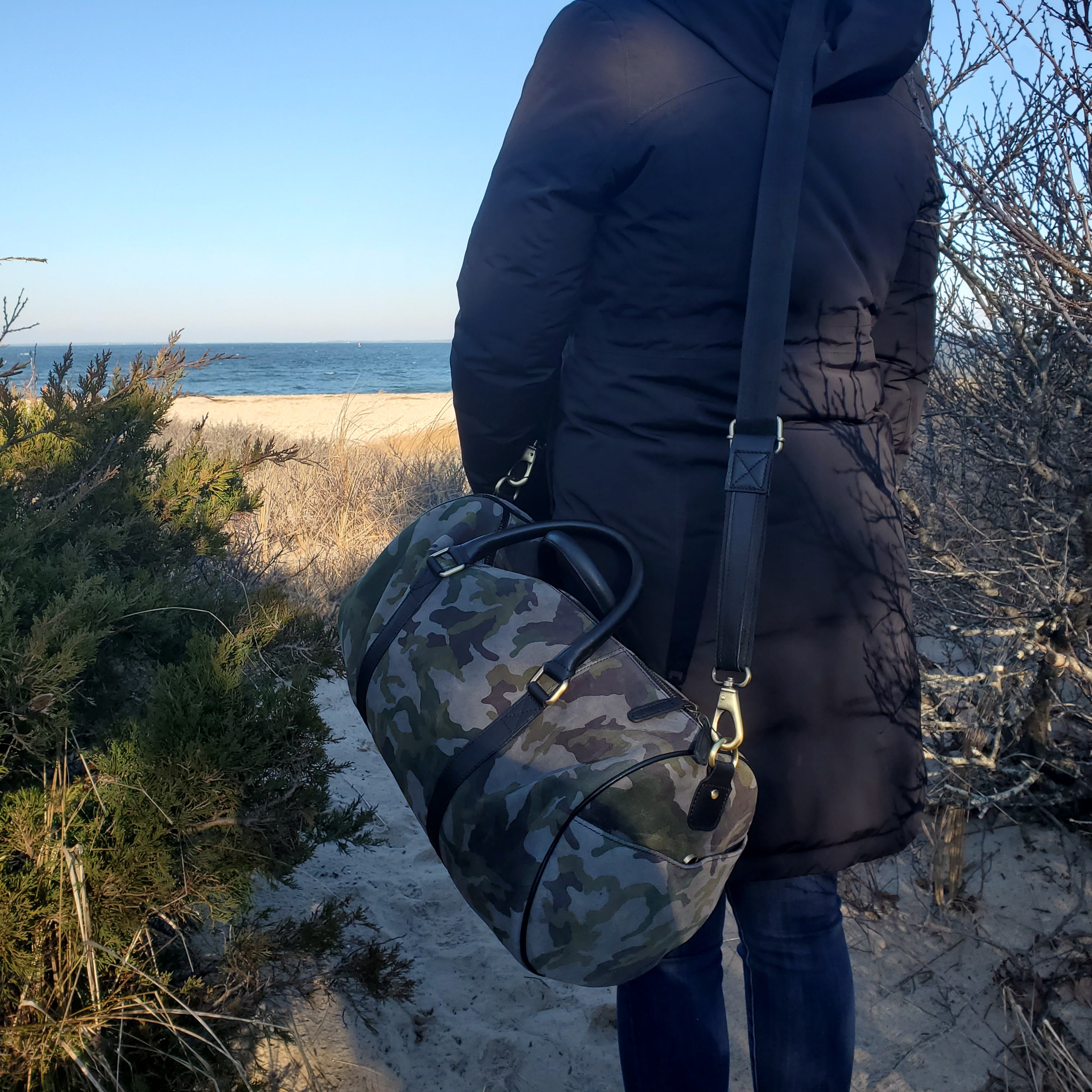 Green Camouflage Suede Duffel Bag - FH Wadsworth