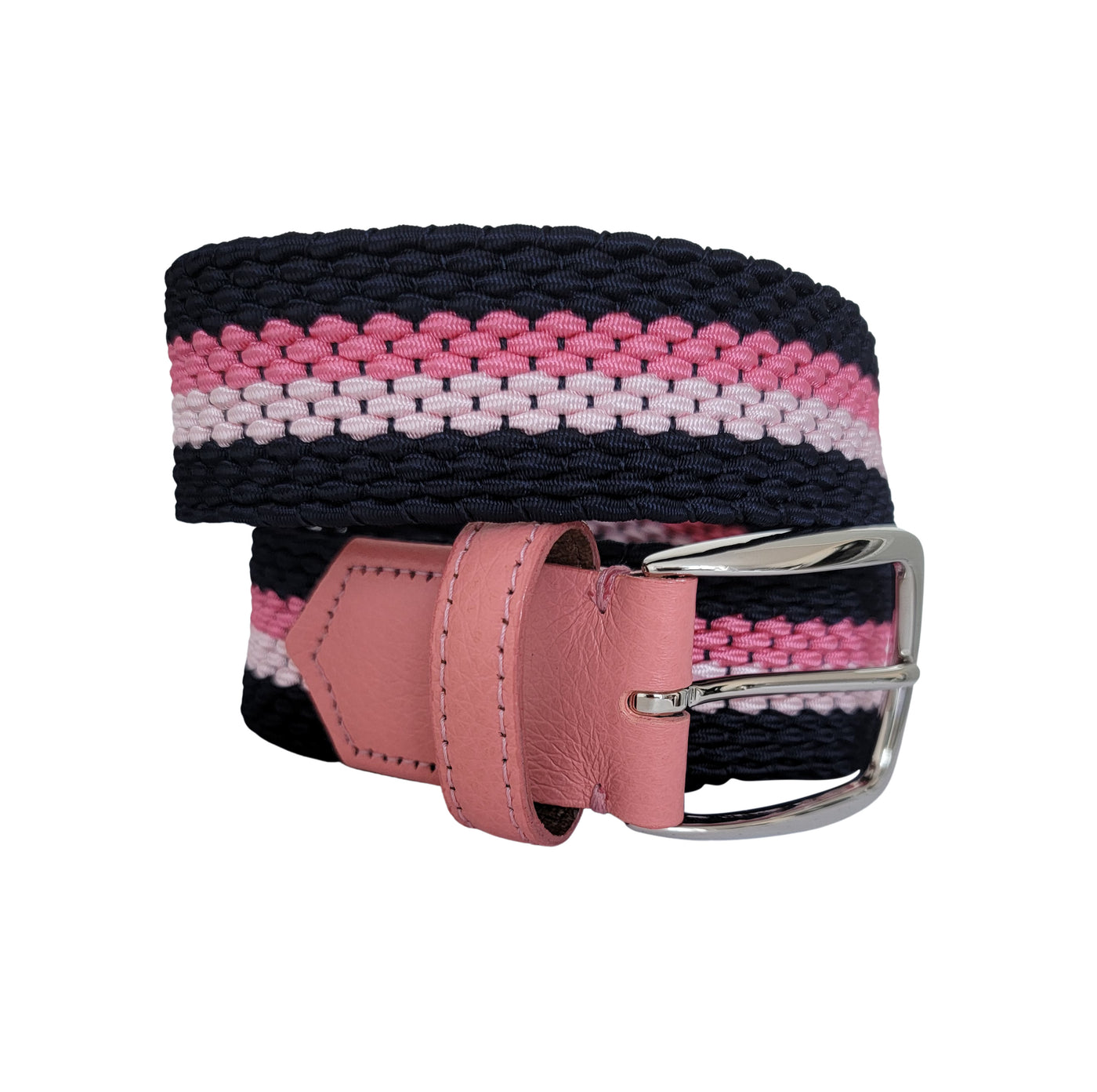 Navy & Pink Striped Stretch Belt