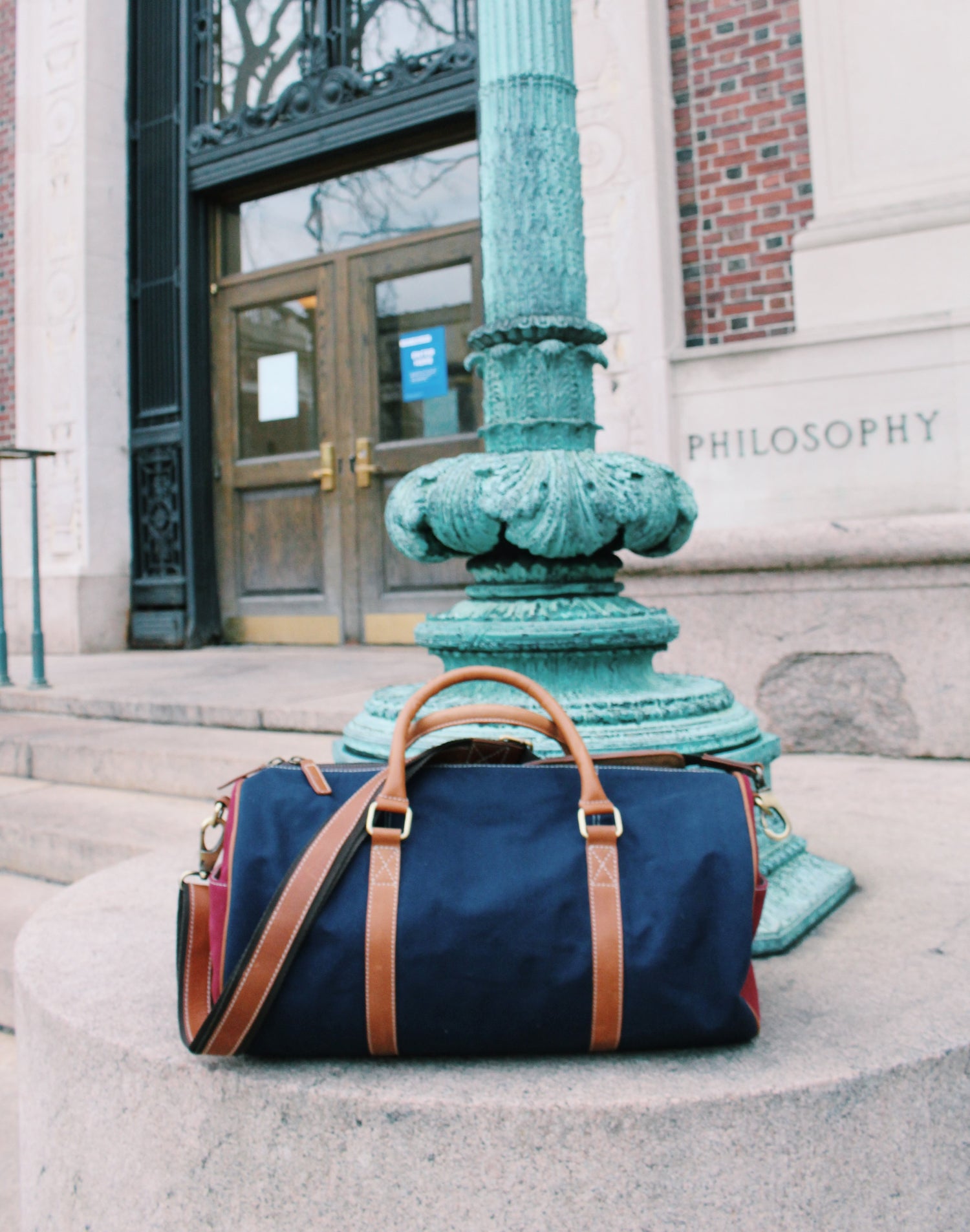 Navy &amp; Burgundy Canvas Duffel Bag