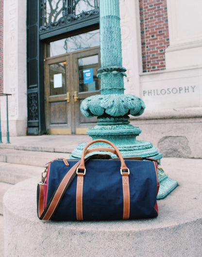 Navy &amp; Burgundy Canvas Duffel Bag